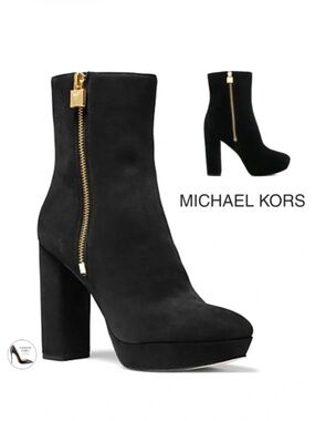 Michael Kors Frenchie Black Suede Platform Bootie High Stiletto Heel Zipper Boot